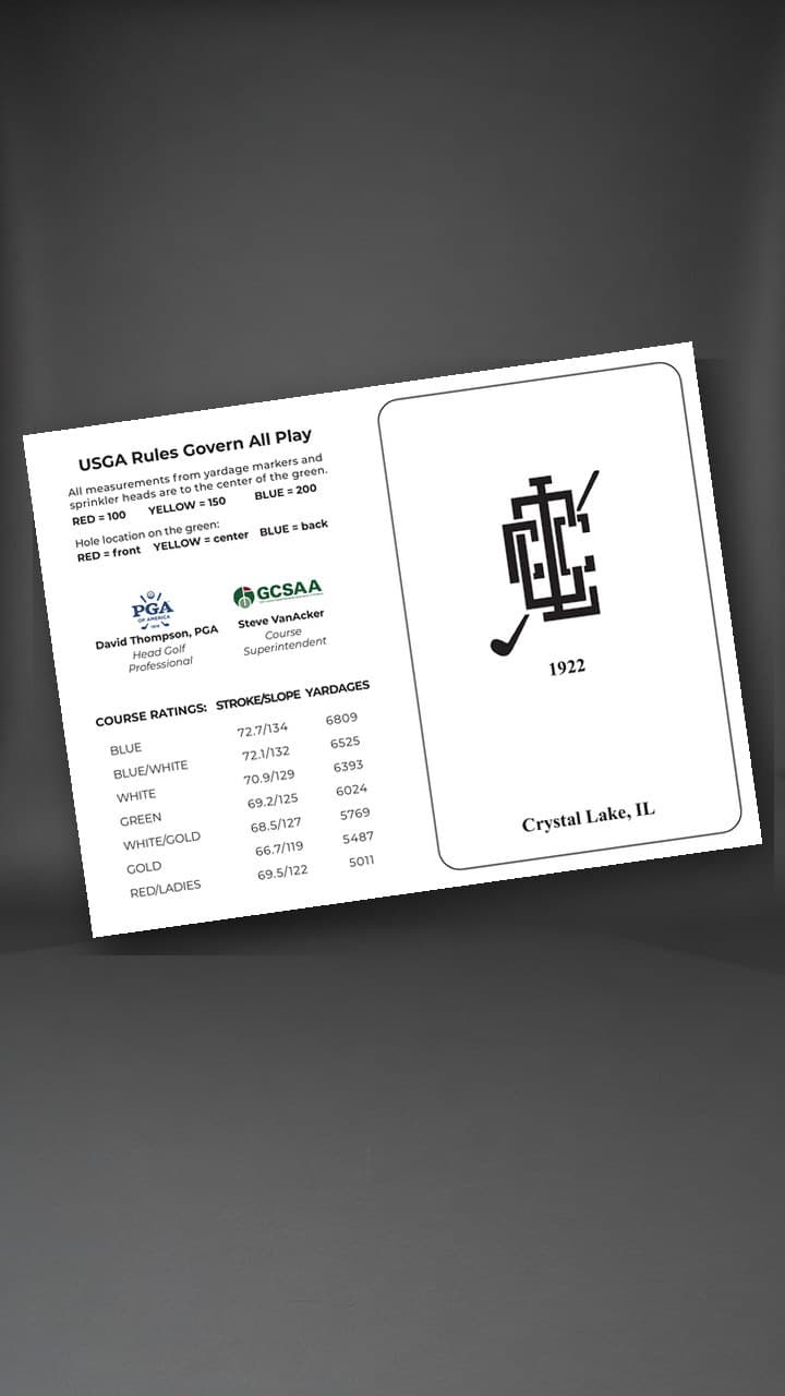 Crystal Lake Country Club custom scorecard